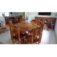 ราคา โต๊ะทานอาหารกลมไม้สักทองตรงกลางหมุนได้ขนาด 130 เก้าอี้ 6 ตัว ทำจากไม้สักทอง ทั้งหมด สวยแข็งแรง (14618643778)