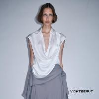 ราคา VICKTEERUT ราคาปกติ 7580 Sleeveless Blouse with Shirt Collar and Cowl Neck เสื้อแขนกุด คอถ่วง ปกเชิ้ต (126716335665)