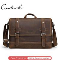 ราคา CONTACTS Genuine Leather Men Messenger Bag Vintage Shoulder Bag for Laptop Male Bolsa Crossbody Handbag (22074606363)