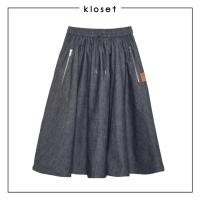 ราคา Kloset Design Shopper s Denim Skirt LS25 S004 กระโปรงยีนส์ผ้านุ่มบาง ทรงบานสุ่ม ใส่สบาย สะโพกฟรีไซต์ (25465548163)
