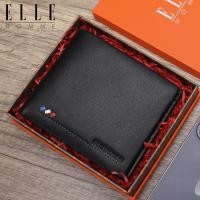 ราคา ELLE HOMME กระเป๋าสตางค์หนังแท้บางสำหรับผู้ชาย (25924667131)