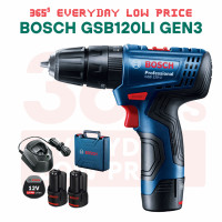 ราคา 365s BOSCH 12V สว่านกระแทกไร้สาย GSB120LI GEN3 พร้อมแบต2ก้อน แท่นชาร์จ และกล่อง (24654651210)