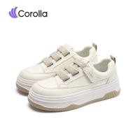ราคา 11 1ใหม่ Corolla รองเท้าผ้าใบผู้หญิง Velcro Three พื้นหนา กันลื่น รองเท้าทรงลำลองไร้เชือก เสริมส้น สีขาว ผ้าใบแบบสวม (25395881807)