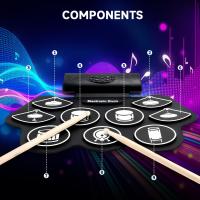 ราคา ชุดกลองพกพา 9 แผ่น พร้อมลำโพงสเตอริโอในตัว และแป้นเหยียบ ชุดกลองไฟฟ้า เกมกลองพกพา เหมาะสำหรับเป็นของขวัญวันเกิด ชุดฝึกซ้อมกลอง (26166701690)