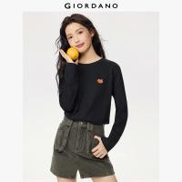 ราคา GIORDANO ผู้หญิง เสื้อยืด 100 Cotton เสื้อยืดคอกลม แขนยาว ปักลายรอยยิ้มสีส้ม แฟชั่นเรียบง่าย ลำลอง เสื้อยืด 13325693 (25578712662)