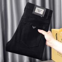 ราคา W PA กางเกงยีนส์ผู้ชาย Armani สไตล์คลาสสิกสีดำ Slim Fit Men S Denim Trousers Business Casual Men S Jeans Fashion All Match Pants pld (26139069980)