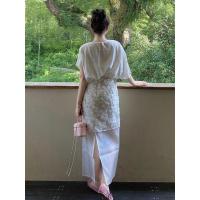 ราคา SHANGSHA ชุดเดรสผ้าลินินสีขาวแบบหรูหรา (25140788773)