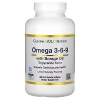 ราคา California Gold Nutrition Omega 3 6 9s with Omega 3 Fish Oil and Borage Seed Oil EPA DHA GLA and Linoleic Acid Natural Lemon 180 Softgels (24688223696)