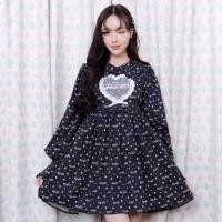 ราคา FLAT2112 SWEET HEARTBEAT MINI DRESS เดรสสั้นสีดำลายโบว์ เดรสหัวใจลูกไม้ เดรสสไตล์เกาหลีใสๆ เดรสแขนยาวทรงปล่อย FF1359 (126546314519)