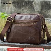 ราคา CONTACTS Genuine Leather Vintage Crossbody Bag for Men Small Messenger Bags Male High Quality Shoulder Bag (22044872016)