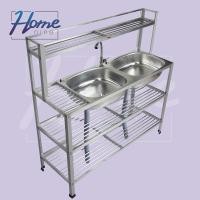 ราคา HOMENINE ซิงค์ ซิ้งค์ล้างจาน อ่างล้างมือ อ่างล้างจานอลูมิเนียม 2หลุม3ชั้น มีข้าง มีบน (9662358037)