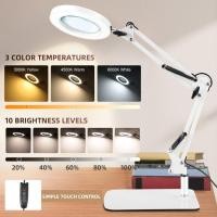 ราคา โคมไฟโต๊ะเขียนหนังสือ LED ขยายพร้อมฐานและที่หนีบแว่นขยาย5X3โหมดสีปรับความสว่างได้10แบบ2 In 1แว่นขยายพร้อมไฟและขาตั้งไฟตั้งโต๊ะโคมไฟแขนหมุนแบบปรับได้ (21501062001)