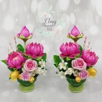 ราคา Clay Flower 88 ชุดคู่ดอกบัว งานประดิษฐ์ ดินปั้น งานปั้น จาก ดินไทย แซม ดอกไม้ไทย มงคล ถือเป็น ดอกไม้บูชาพระจัดชุดในพานใบตอง สูง 8 นิ้ว จำหน่า (1741002120)