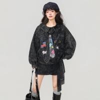ราคา KEIKO เสื้อคลุมแขนยาวผู้หญิงสไตล์วินเทจ คอตุ๊กตา พริ้นท์ลายดิสทรีส (25833106529)