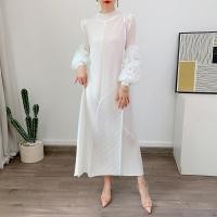 ราคา Maxi Pleated Dress Round Neck Embroidery Spliced Full Sleeve Dresses 2025 New Clothing Womens Fashion (24362553861)
