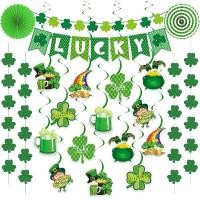 ราคา 36 Pcs St Patricks Day Decorations Pre Assembled Shamrock St Patricks Day Banner Hanging Swirls Shamrock Garlands for St Patricks Day Decor Shamrock Decorations (24567901393)