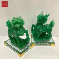 ราคา กิเลน กิเลนคู่ งานเรซิ่น พ่นทรายทอง สีเขียวหยก ฐานแก้ว สูง 6 6 5 8 นิ้ว (9144094527)