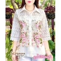ราคา เสื้อเชิ้ตผู้ใหญ่ เสื้อลินิน แต่งลูกไม้ ปักลายดอก สวยหรู (24978422088)
