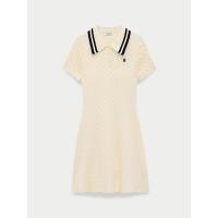 ราคา Pomelo เดรสโปโลแขนสั้นผ้าถักลายนูนแต่งขอบคอปกสีตัดกัน Contrast Trim Collar Cable Knit Short Sleeve Polo Dress (126222663301)