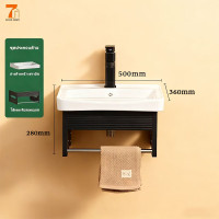 ราคา อ่างล้างหน้าแบบแขวน ชุดอ่างล้างหน้าเซรามิค พร้อมกระจก ที่เก็บของ เหมาะสำหรับห้องน้ำ คอนโด กระจกกลมและกระจกสี่เหลี่ยมสามารถเลือกได้อย่างอิสระ (24968803333)