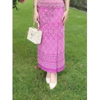 ราคา KK KJ ขายแยก ชุดไทยสีชมพู set 2 ชิ้น เสื้อลูกไม้สีชมพูแขนยาวผ้าถุงป้ายสำเร็จผ้าทอลายไทยสีชมพู ชุดไทยใส่ไปทำบุญ (25627694214)
