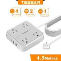 ราคา TESSAN ปลั๊กไฟ ยไฟ ปลั๊ก 3 ตา การป้องกันไฟกระชาก Power Strip Extension Cord USB Type C ปลั้กไฟมาตรฐาน (25803776168)
