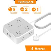 ราคา TESSAN ปลั๊กไฟ ยไฟ ปลั๊ก 3 ตา การป้องกันไฟกระชาก Power Strip Extension Cord USB Type C ปลั้กไฟมาตรฐาน (25803776170)
