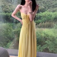 ราคา ชุดเดรสยาวเปิดหลังสีเหลืองตาข่าย ให้ความรู้สึกหรูหรา สดใส เหมาะสำหรับวันหยุด ดีไซน์ไหล่เดียว ผ้าโพลีเอสเตอร์ ชุดราตรี (26201969088)