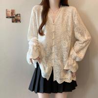 ราคา เสื้อแขนยาวคอวีปักลูกไม้ ไซส์ใหญ่ ดีไซน์แขนระบาย หรูหรา (126373643450)