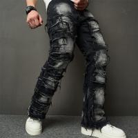 ราคา Streetwear HipHop ผู้ชาย Ripped Spliced Patch ตรงกางเกงยีนส์สไตล์ชาย Distressed หลวม Biker Denim กางเกง (24752890340)