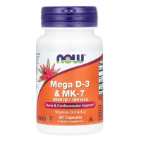 ราคา NOW Foods Mega D 3 MK 7 5000 IU 180 mcg 60 Capsules (26382368550)