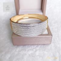 ราคา กำไลเพชรออกงาน กำไลข้อมือเพชรออกงานประดับเพชรเรียง 6แถวหน้ากว่าง 2cm ขนาดรอบวง19cm (22074195990)