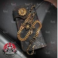ราคา Marbell กระเป๋าหนังวัวแท้ อัดลายจระเข้ แนววินเทจเหรียญกระโหลก พร้อมของแต่งและโซ่ทองเหลืองแท้ (9852071799)