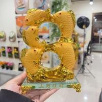 ราคา เสริมมงคลโชคลาภ ปลาหลีฮื้อคู่ เลข8 เรียกโชคลาภ และเงินทองให้เข้ามาตลอด งานเรซิ่นพ่นทรายทอง มี 3 ขนาด (25364700631)