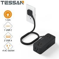 ราคา TESSAN ปลั๊กแบบแบน 3 ฟุตพร้อมช่องเสียบ 4 ช่อง USB 3 ช่อง USB C 1 ช่อง Cruise Essentials Mini Travel Power Strip อุปกรณ์ป้องกันไฟกระชากแบบพกพา Home Office Hotel Cruise Essentials (25793541257)