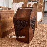 ราคา ถังขยะไม้ ลายดอก ถังขยะไม้สัก พร้อมฝา Bin Teak wood (1449814417)