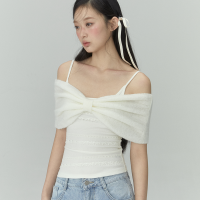 ราคา Weekend hub เสื้อปาดไหล่เเบบคลุมเเขนดีไซน์โบว์สีขาวลายลูกไม้ (25850711945)