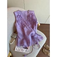 ราคา SHENGHUOYA เสื้อเบลาส์คอกว้างแขนกุดลายดอกสีม่วงหรูหรา (25874933750)