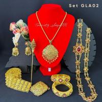 ราคา ชุดเซ็ทเครื่องประดับชุดไทย สีทองลงยาสร้อยคอต่างหูหนีบ เข็มขัด ปิ่น สังวาลย์ กำไล แต่งกับชุดไทย (24562839153)