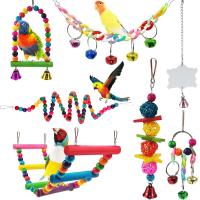 ราคา Parakeet Toys7 Pcs Colorful Bird Toys for ParakeetsPet Bird Cage Hammock Swing Climbing Ladders Chewing Toy Mirror Hanging Bell Wooden Perch for BudgerigarConures Love Birdsetc (25672803618)