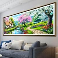 ราคา ชุดปักครอสติชลายทิวทัศน์ชนบทในฤดูใบไม้ผลิ ภาพวาดตกแต่งขนาดใหญ่แบบ DIY ชุดวัสดุงานปักที่พิมพ์ลาย บ้านสไตล์ชนบทที่สวยงาม ลายต้นซากุระและลำธารหงส์ ของขวัญสำหรับบ้านที่อบอุ่น (126272849035)