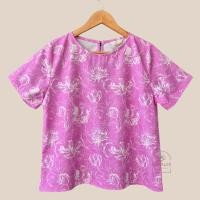 ราคา เสื้อคอกลมแขนสั้น ลายดอกสีม่วงอมชมพู (24990644461)
