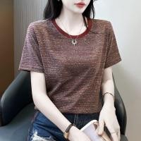 ราคา HUAXUNRAN เสื้อยืดแขนสั้นแฟชั่นหลวม คอปก ลายขวาง (25038623896)