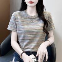 ราคา HUAXUNRAN เสื้อยืดแขนสั้นแฟชั่นหลวม คอปก ลายขวาง (25038623871)