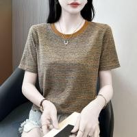 ราคา HUAXUNRAN เสื้อยืดแขนสั้นแฟชั่นหลวม คอปก ลายขวาง (25038623883)