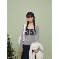 ราคา Weekend hub เสื้อยืดแขนยาวคอกว้างทรงเข้ารูป พิมพ์ลายตัวเลข (25851600728)