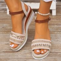 ราคา Free Shipping Straw Weave Rhinestone Glitter Wedge Thick Soled Sandals Summer New Simple Fashion Buckle High Heels (26378200700)