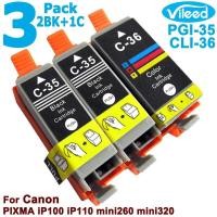ราคา 3 แพ็ค PGI 35 CLI 36 2BK 1C หมึกสำหรับ Canon Combo Set ตลับหมึกพิมพ์ 2 ชิ้น PGI35 สีดำ 35 BK 1 ชิ้น CLI36 Tri Color 36 C หมึกพิมพ์สำรองสำหรับ Canon PIXMA TR150 iP100 iP110 mini260 mini320 mini เครื่อง