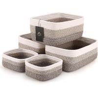 ราคา 5 Pack Small Rope Storage Baskets 2 Sizes Organizer Bins for Closet Shelf Bookshelf Nursery Changing Table Fabric Cube Boxes Rectangular Shallow Bins for Bathroom Toy Home (25806024535)