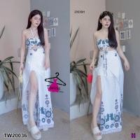 ราคา Set 2 ชิ้น เสื้อเกาะอก คล้องคอ พิมพ์ลาย ดอกไม้ กางเกงกระโปรง (21247527912)